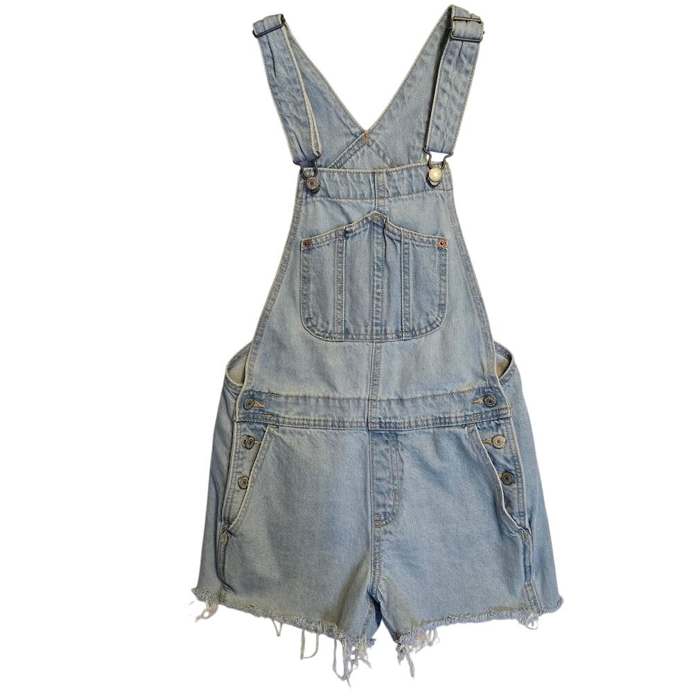 Old Navy Denim Jean Short Overalls Womens Size XS Blue Light Wash Distressed
